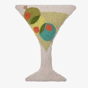 Martini Glass Wool Hooked Pillow- NEW
